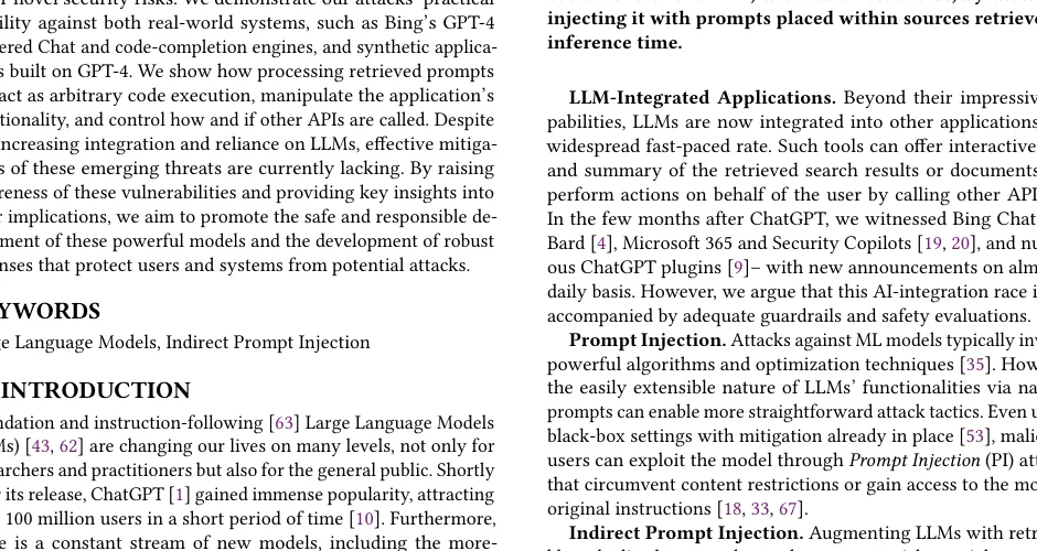 Indirect Prompt Injection Figure 1: in integrated LLM apps, adversaries can control the model via sources retrieved at inference time without direct access.
