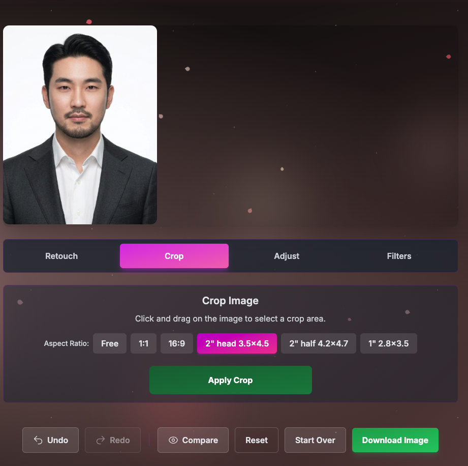 正式證件照在編輯器中的微調