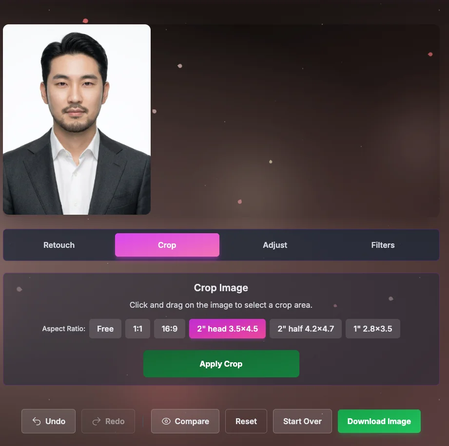 正式證件照在編輯器中的微調